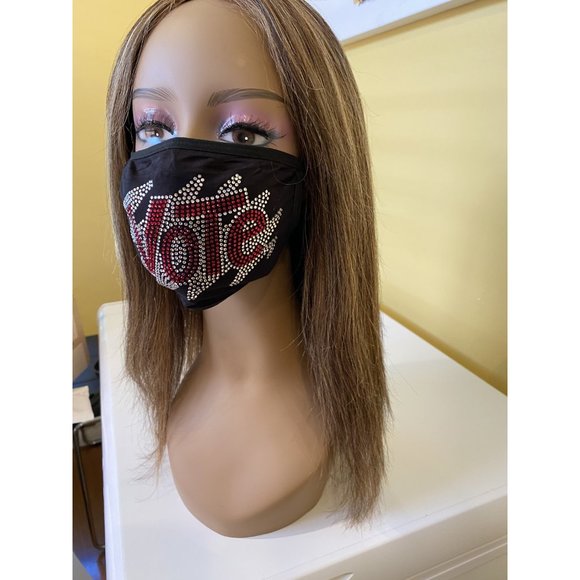 VOTE Bling Rhinestone Face Mask With Filter Pocket Red - Picture 9 of 11